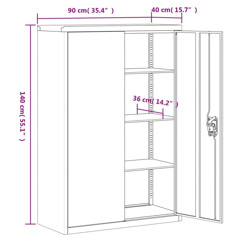 Steel Gray Office Cabinet 35.4x15.7x55.1 inches