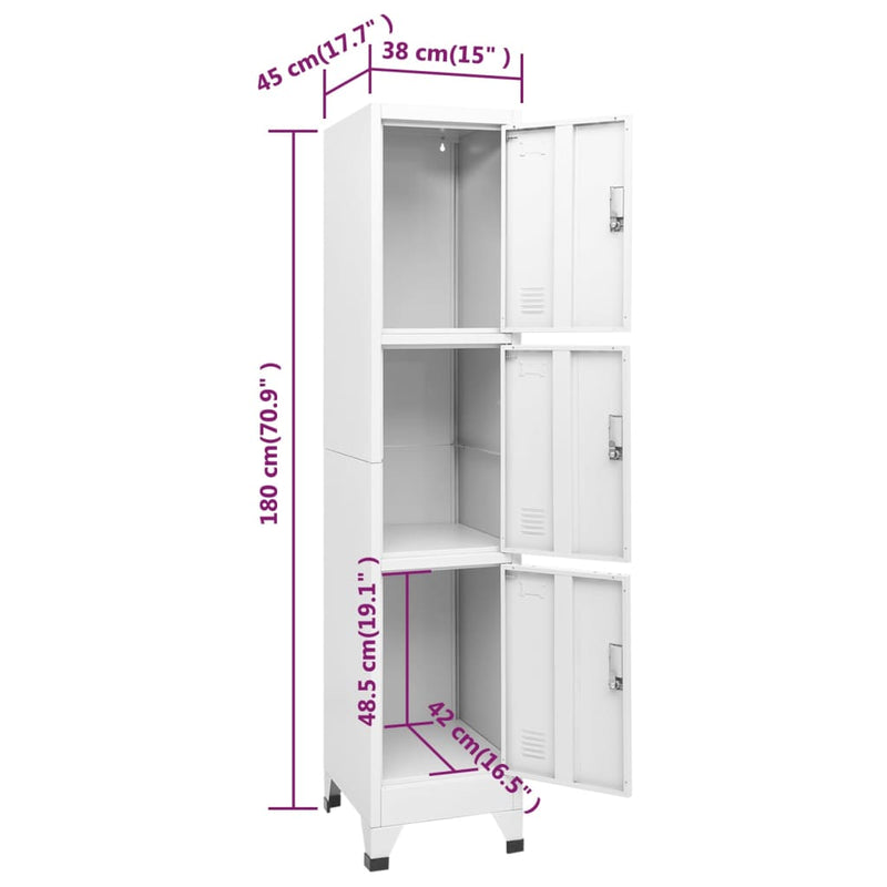 Storage Locker Cabinet with 3 Compartments 15x17.7x70.9