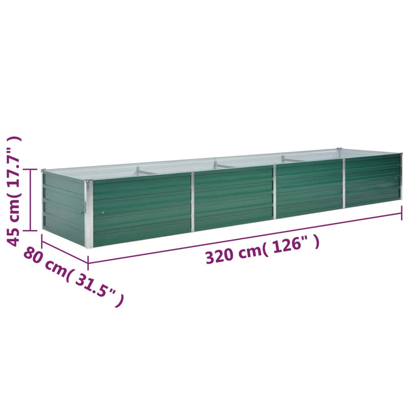 Green Galvanized Steel Raised Garden Bed 126 x 31.5 x 17.7 Inches