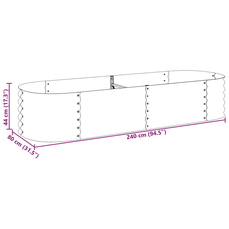 Gray Galvanized Steel Raised Garden Bed 94.5 x 31.5 x 17.3 Inches