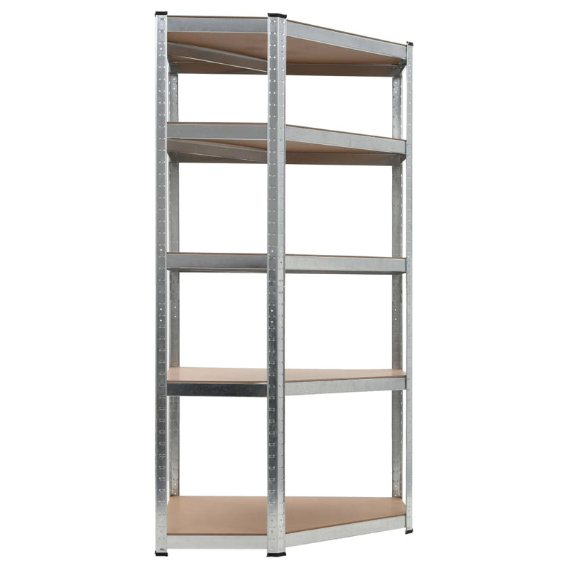 5-Layer Corner Shelf Silver Steel and Engineered Wood