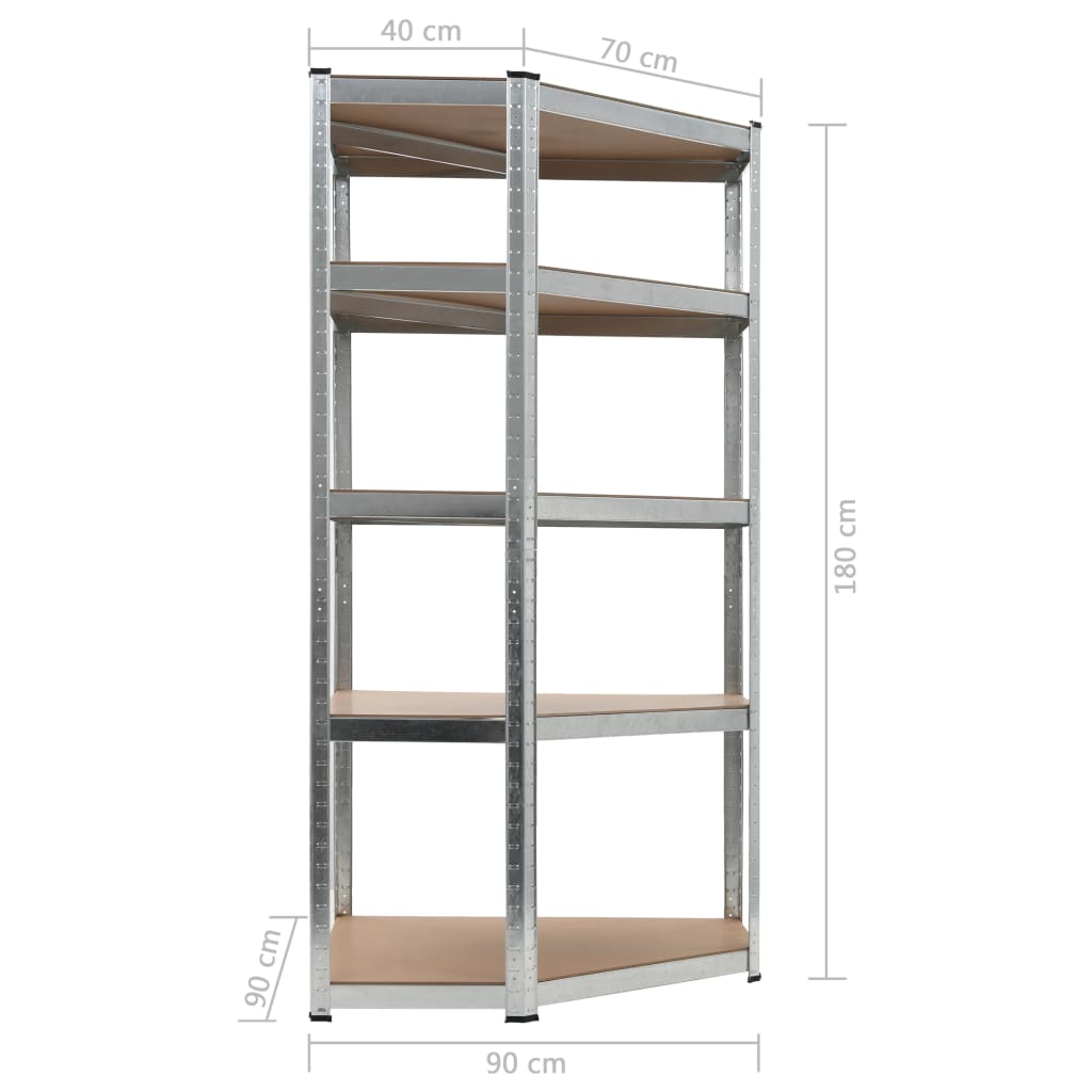 5-Layer Corner Shelf Silver Steel and Engineered Wood