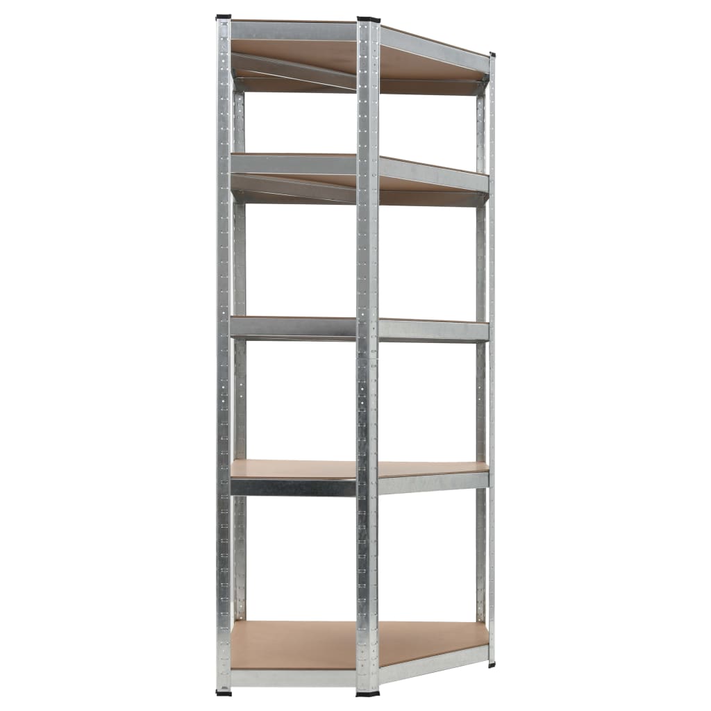 5-Layer Corner Shelf Silver Steel and Engineered Wood