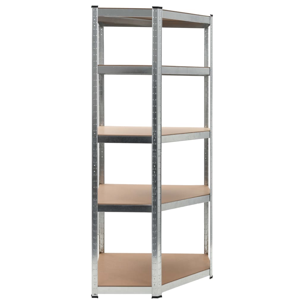 5-Layer Corner Shelf Silver Steel and Engineered Wood