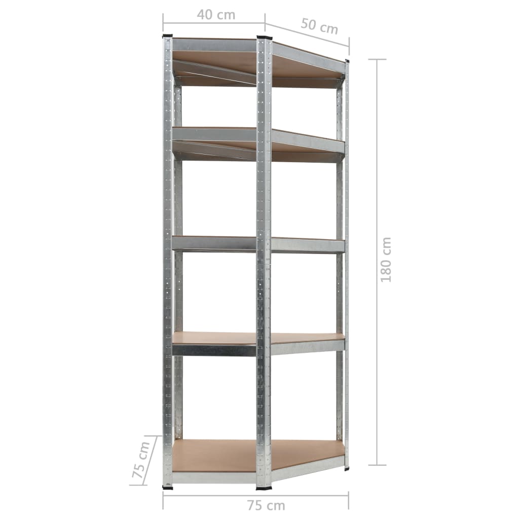 5-Layer Corner Shelf Silver Steel and Engineered Wood