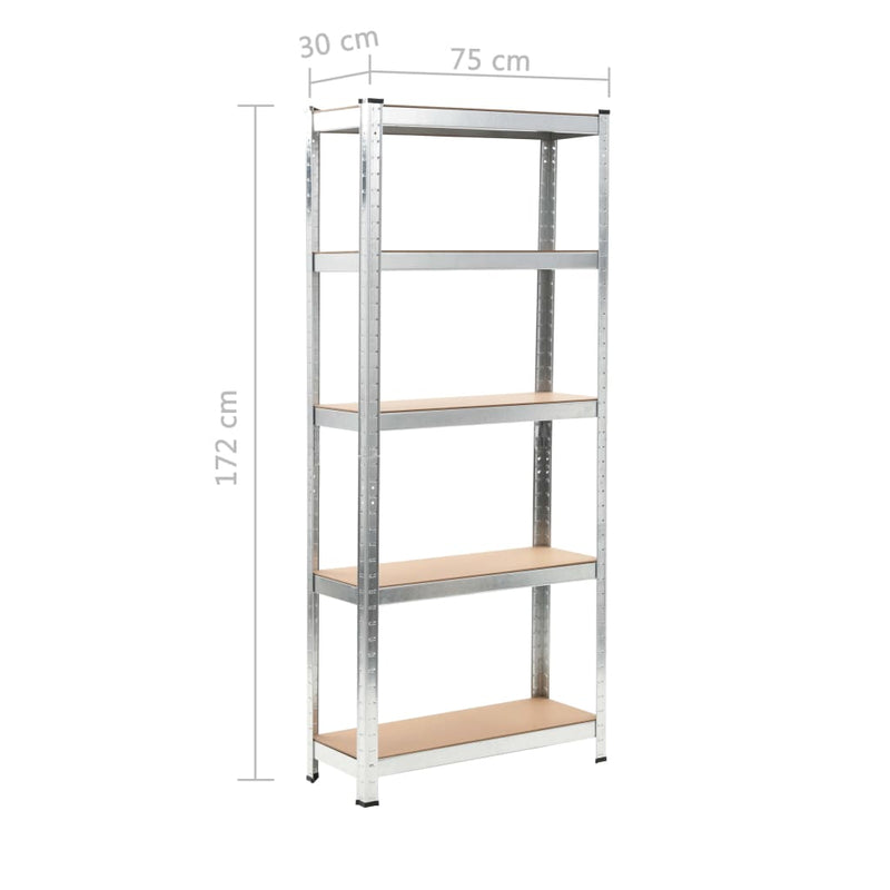 Heavy-duty 5-Layer Storage Shelf Silver Steel with Engineered Wood