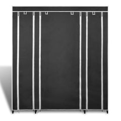 Black Fabric Wardrobe with Compartments and Rods 17.7x59x69