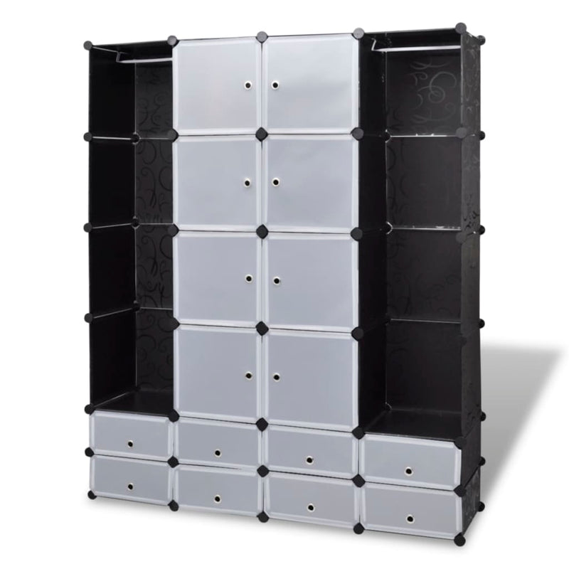 Modular Cabinet with 18 Compartments Black and White 14.6x57.5x71.1