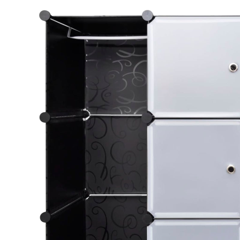 Modular Cabinet with 18 Compartments Black and White 14.6x57.5x71.1