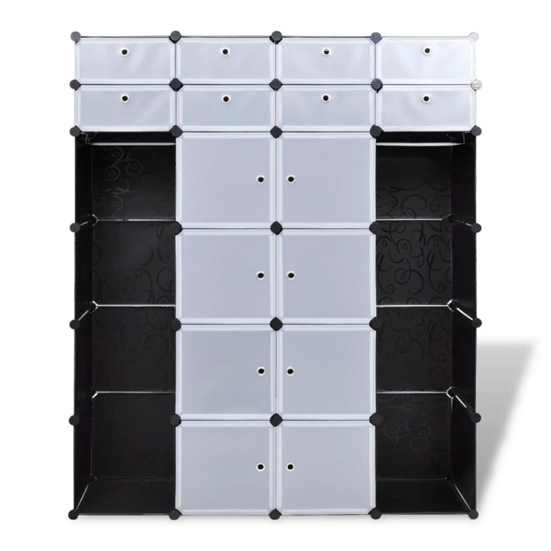 Modular Cabinet with 18 Compartments Black and White 14.6x57.5x71.1