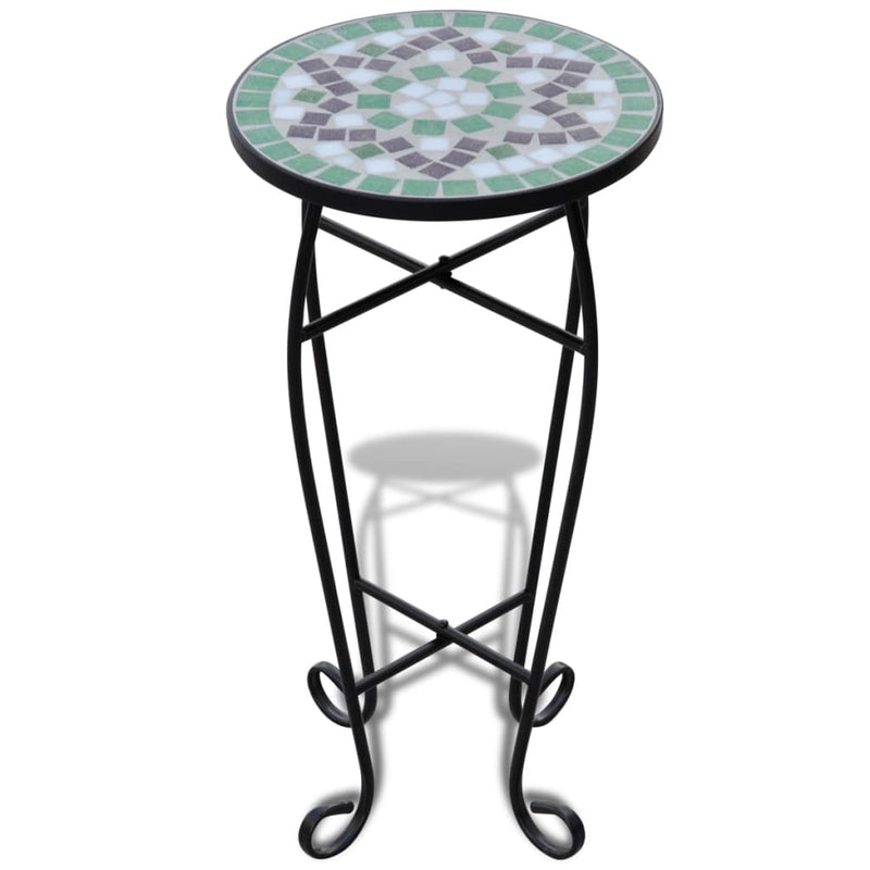 Mosaic Side Table Plant Table Green and White Stylish