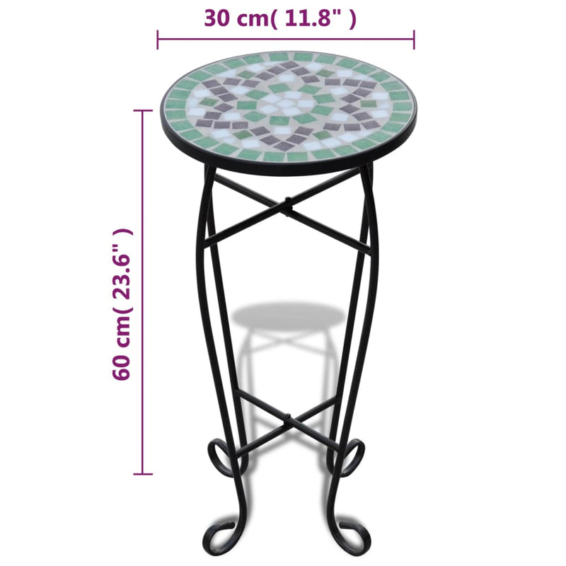 Mosaic Side Table Plant Table Green and White Stylish