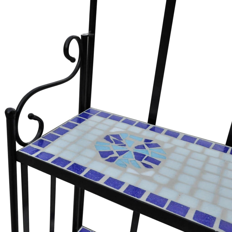 Plant Stand Display Blue and White Mosaic Pattern