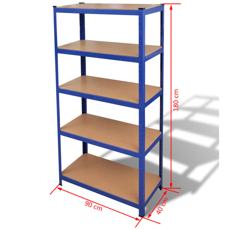 5-Layer Storage Shelf Blue Steel and Engineered Wood