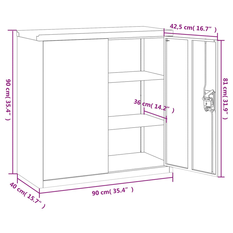 Office Cabinet with 2 Doors Gray 35.4 Steel