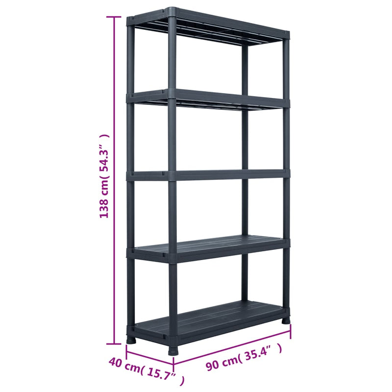 Storage Shelf Rack Black 485 lb 35.4x15.7x54.3 Plastic