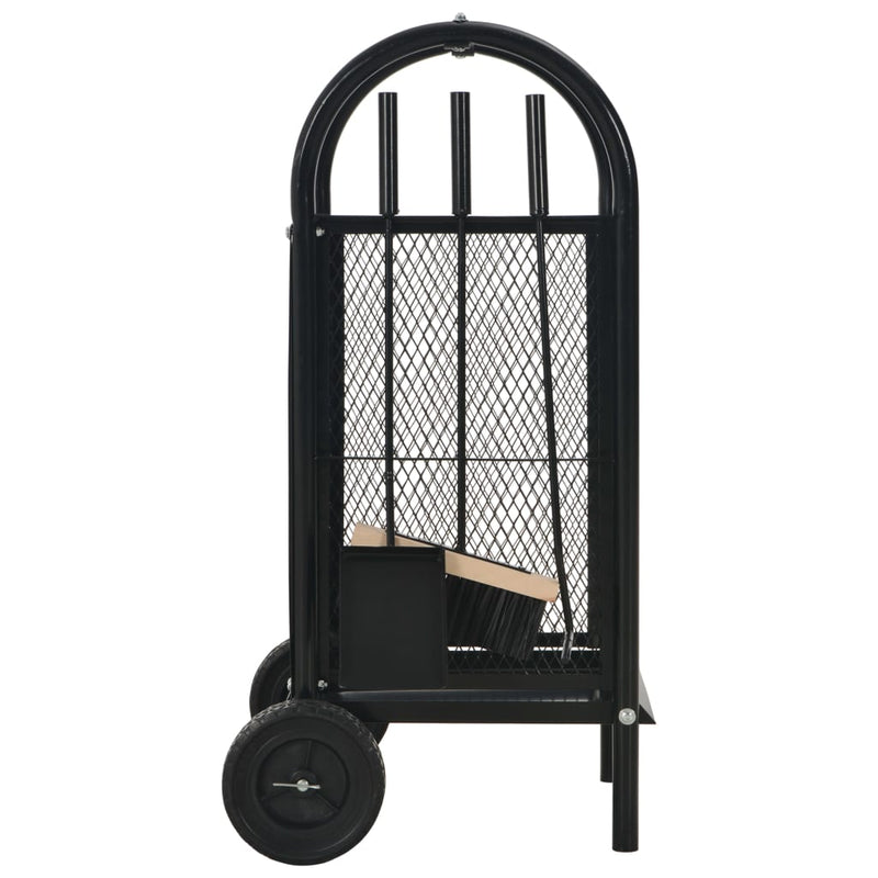 11.8"x13.8"x31.9" Firewood Cart in Black Steel Durable Convenient Storage