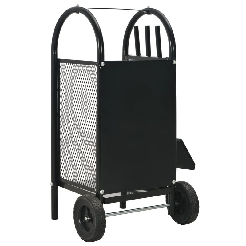 11.8"x13.8"x31.9" Firewood Cart in Black Steel Durable Convenient Storage