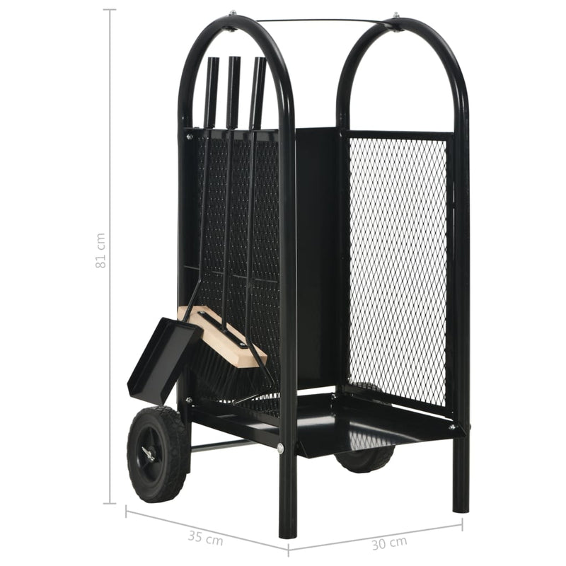 11.8"x13.8"x31.9" Firewood Cart in Black Steel Durable Convenient Storage