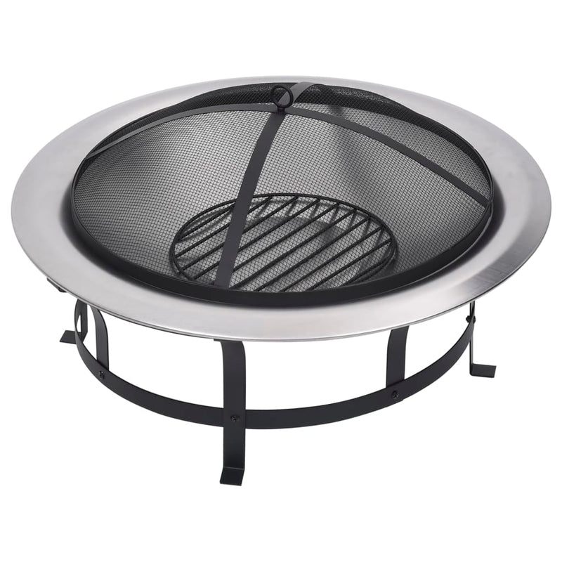 Outdoor Fire Pit with Grill Stainless Steel 29.9