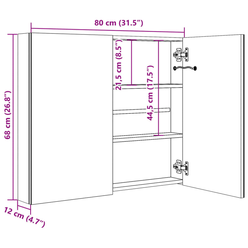 31.5x4.8x26.8 LED Mirror Cabinet for Bathroom