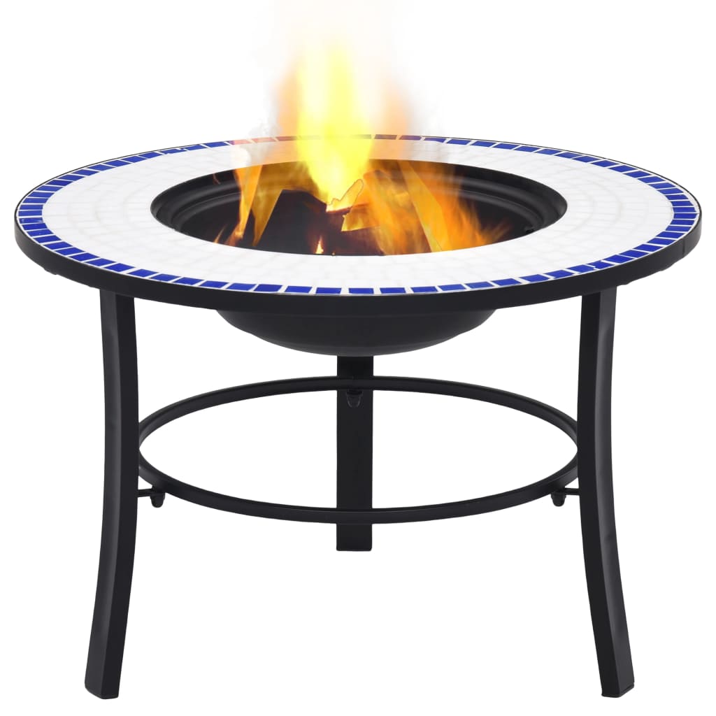 Blue and White Ceramic Fire Pit 26.8 Inch Outdoor Heating