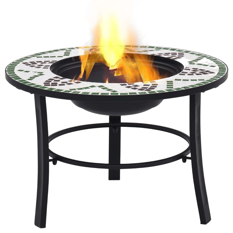 26.8 Inch Green Ceramic Fire Pit with Steel Bowl Outdoor Heating