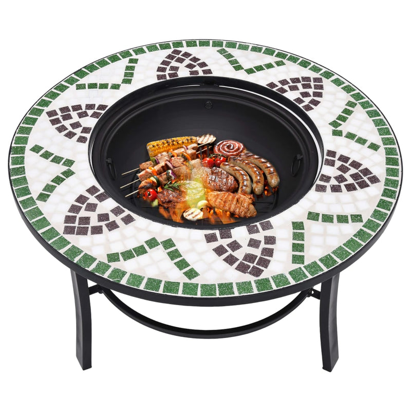 26.8 Inch Green Ceramic Fire Pit with Steel Bowl Outdoor Heating