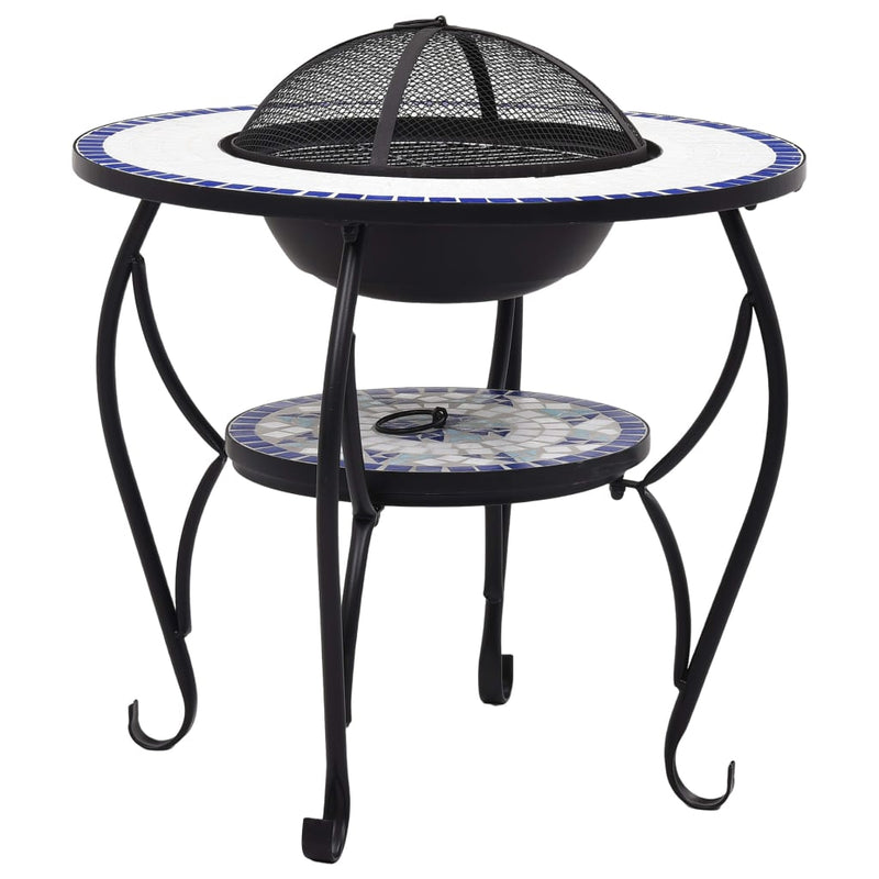 Mosaic Fire Pit Table Blue and White 26.8 Ceramic