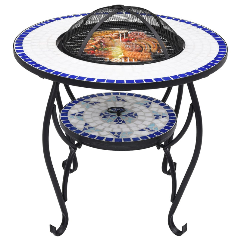 Mosaic Fire Pit Table Blue and White 26.8 Ceramic