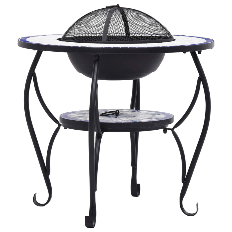 Mosaic Fire Pit Table Blue and White 26.8 Ceramic