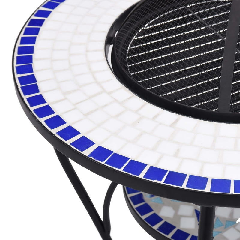 Mosaic Fire Pit Table Blue and White 26.8 Ceramic