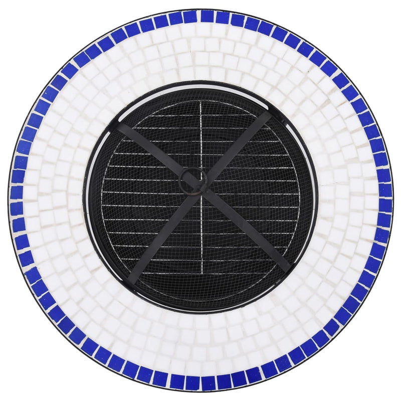 Mosaic Fire Pit Table Blue and White 26.8 Ceramic