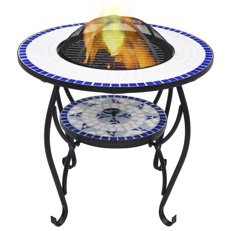 Mosaic Fire Pit Table Blue and White 26.8 Ceramic