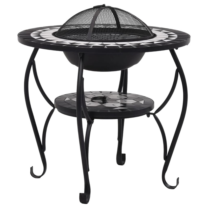 Mosaic Fire Pit Table Black and White 26.8 Ceramic