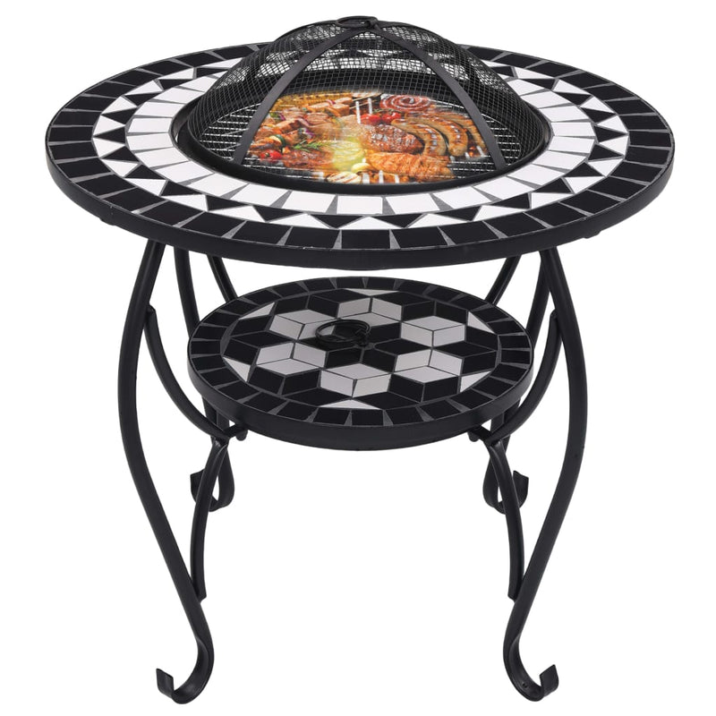 Mosaic Fire Pit Table Black and White 26.8 Ceramic