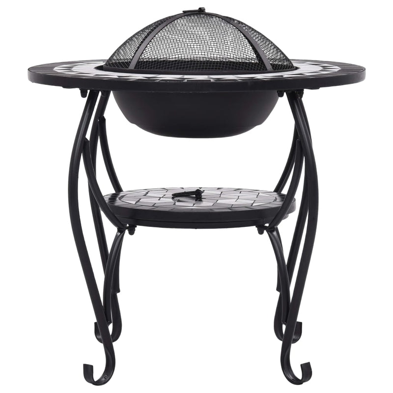 Mosaic Fire Pit Table Black and White 26.8 Ceramic