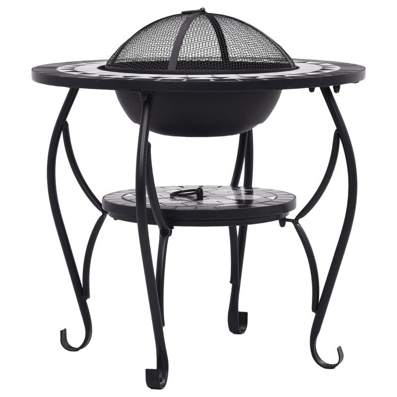 Mosaic Fire Pit Table Black and White 26.8 Ceramic