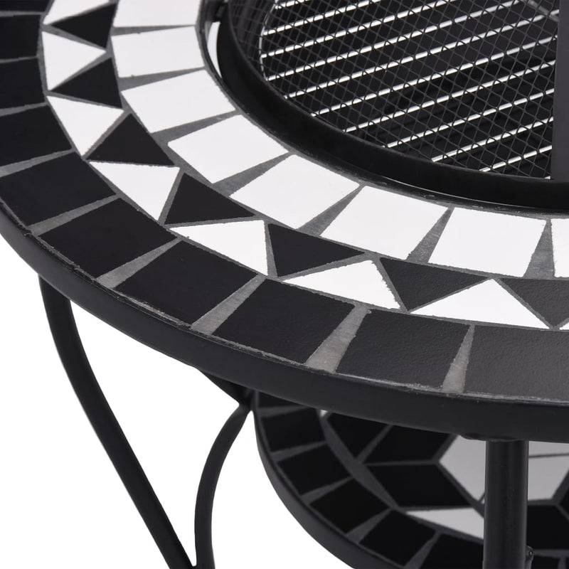 Mosaic Fire Pit Table Black and White 26.8 Ceramic