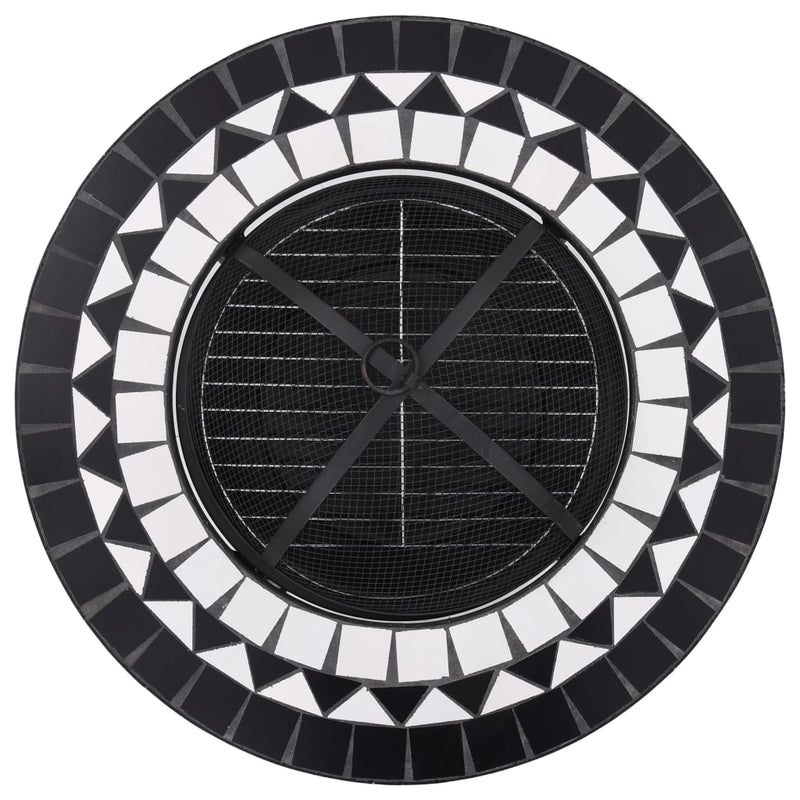 Mosaic Fire Pit Table Black and White 26.8 Ceramic