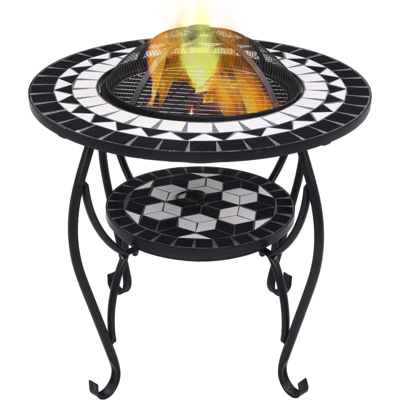 Mosaic Fire Pit Table Black and White 26.8 Ceramic