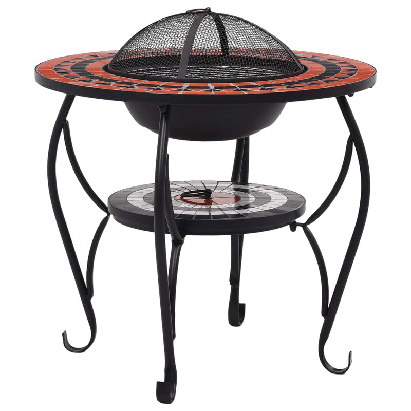 26.8 Inch Terracotta and White Ceramic Fire Pit Table for Outdoor Heating and Grilling