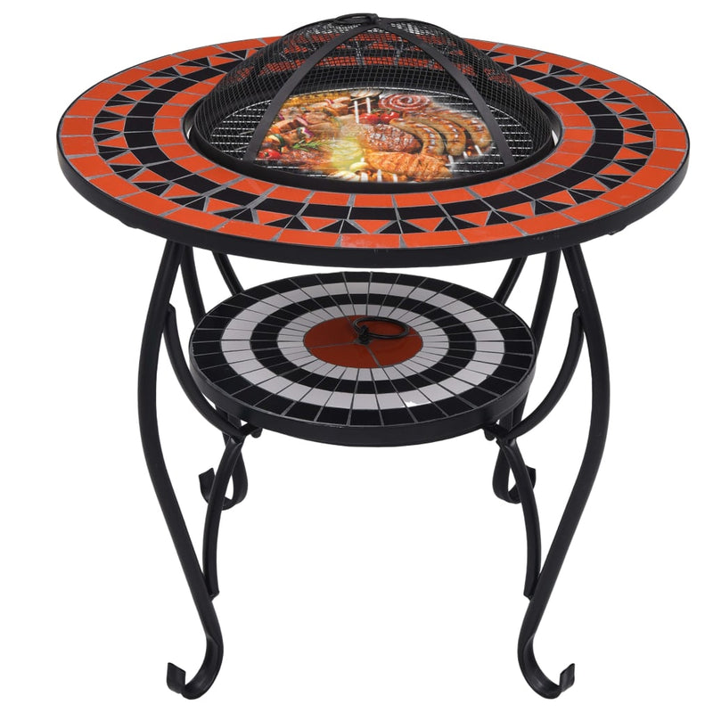 26.8 Inch Terracotta and White Ceramic Fire Pit Table for Outdoor Heating and Grilling