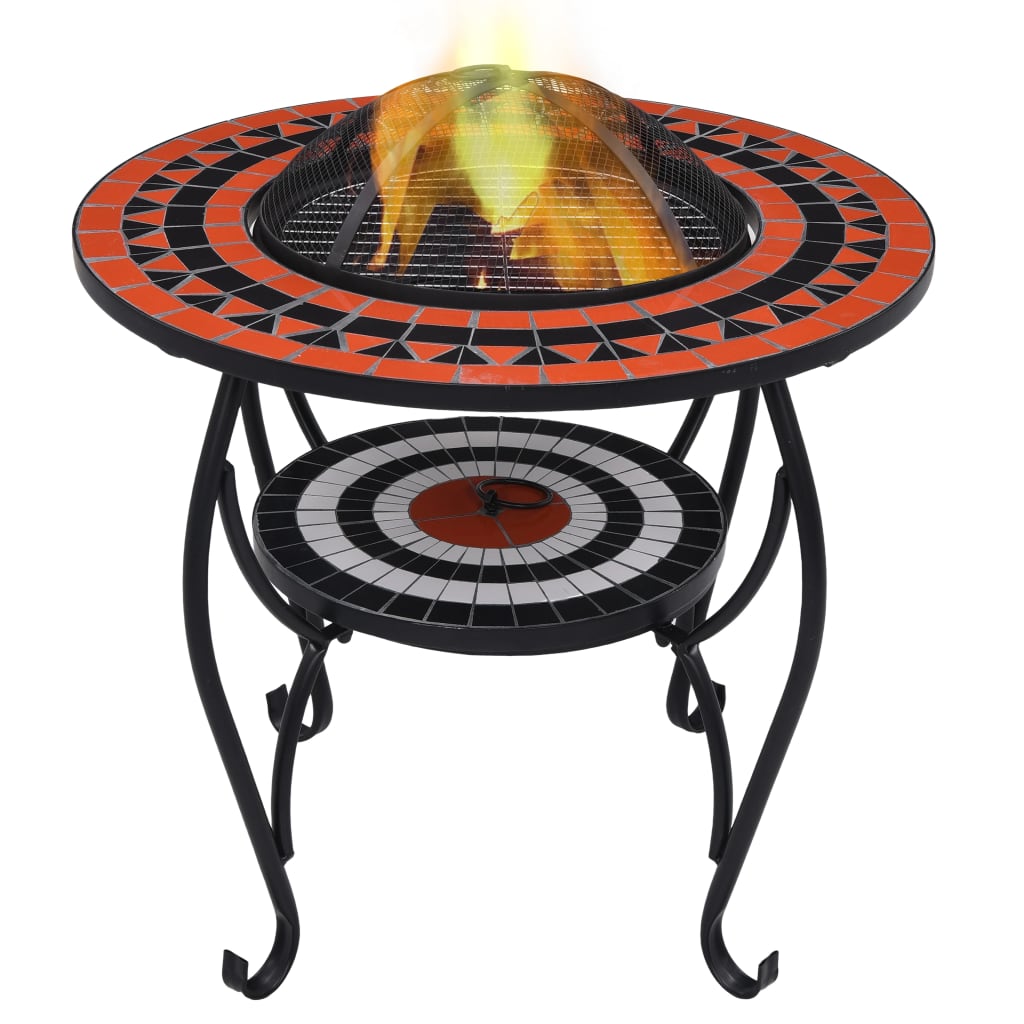 26.8 Inch Terracotta and White Ceramic Fire Pit Table for Outdoor Heating and Grilling