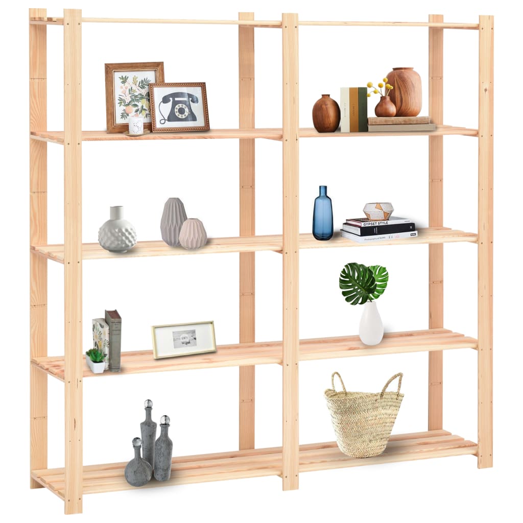 5-Tier Storage Rack 66.9x15x66.9 Solid Pinewood with 1102.3 lb Capacity