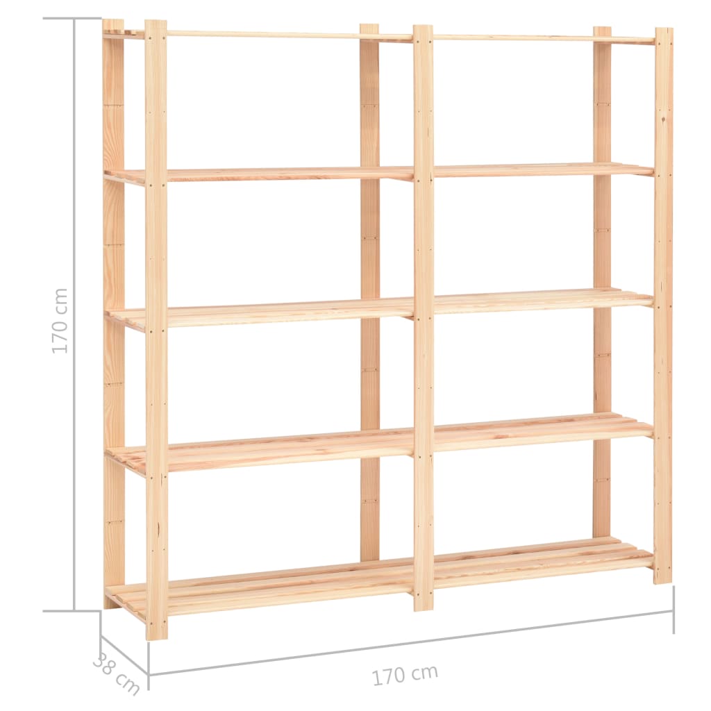 5-Tier Storage Rack 66.9x15x66.9 Solid Pinewood with 1102.3 lb Capacity