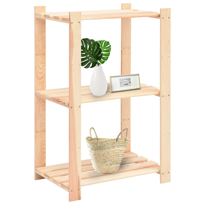 3-Tier Storage Rack 23.6x15x35.4 Solid Pinewood with 330.7 lb Capacity