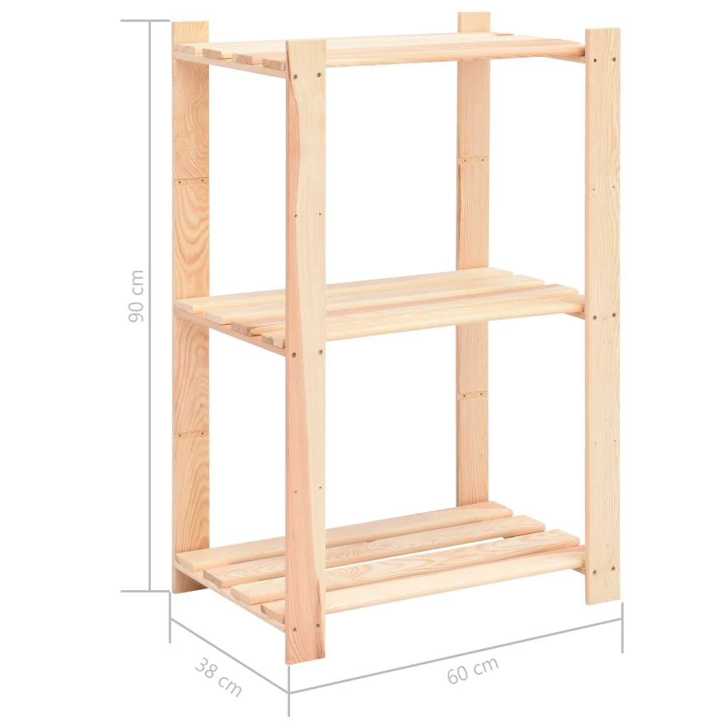 3-Tier Storage Rack 23.6x15x35.4 Solid Pinewood with 330.7 lb Capacity