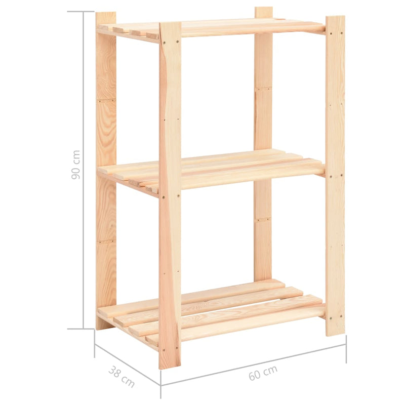 3-Tier Storage Rack 23.6x15x35.4 Solid Pinewood with 330.7 lb Capacity