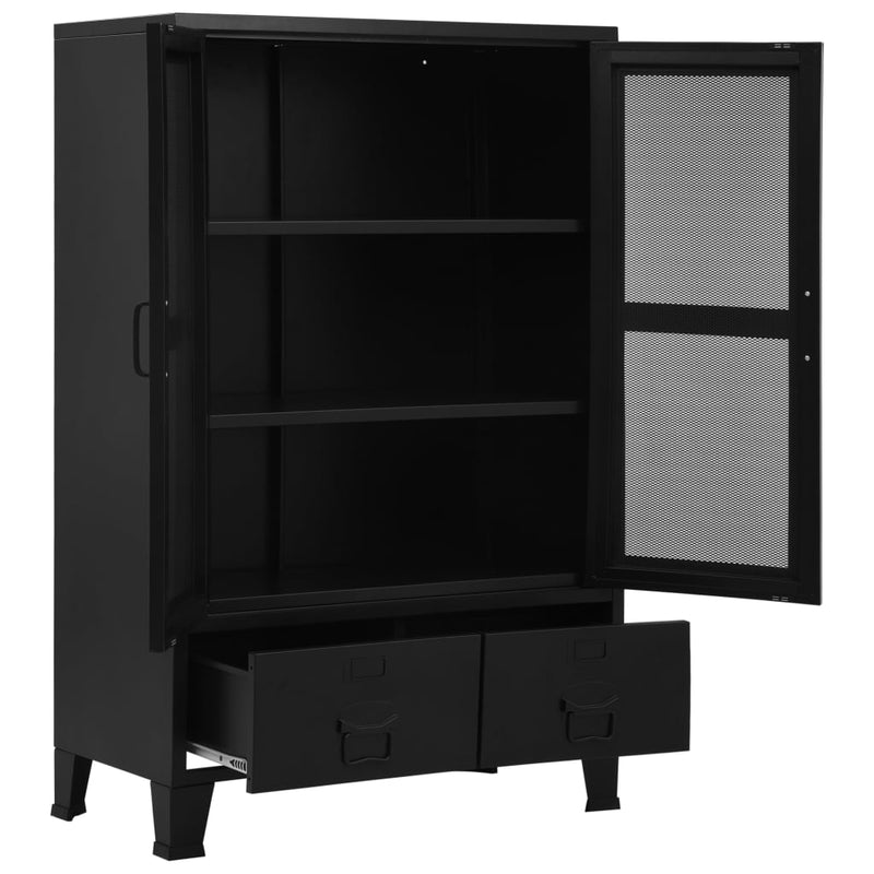 Industrial Black Office Cabinet with Mesh Doors 29.5x15.7x47.2 Steel